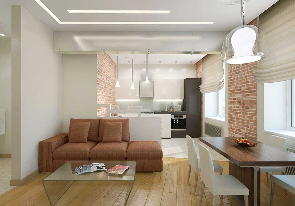 Дизайн кухни гостиной 20 кв м совмещенный, с двумя окнами: 
 - 37 фото