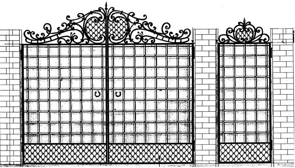 Ковка помогает создать атмосферу шика и уюта. Кованые ворота с калиткой можно дополнить кованой решеткой на окнах, садовой мебелью, перилами на крыльце.