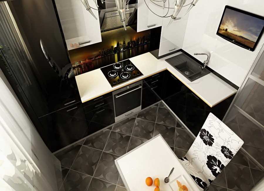 Бело черная кухня на 6 кв метрах фото