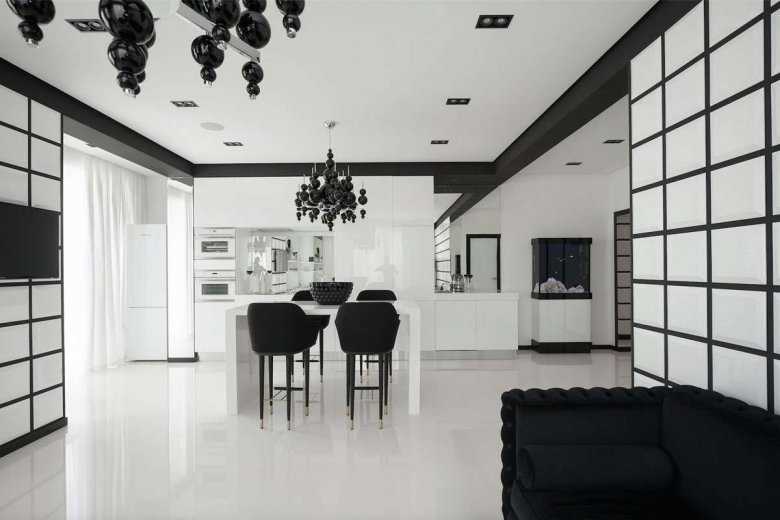 Дизайн гостиной в черно-белом стиле