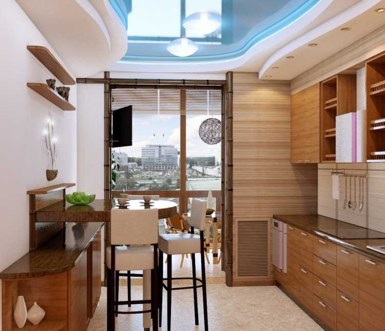 Дизайн кухни, совмещенной с балконом, лоджией с окном: проект в студии - 41 фото